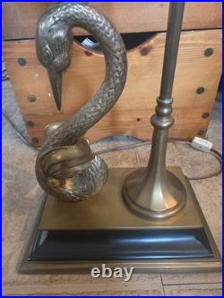 Vintage 1982 Chapman Brass Swan Bouillotte Table Lamp Tole Shade Neoclassical