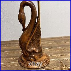 Vintage 1988 Bella Lighting Carved Heavy Oak Wood Table Lamp Swan 30 Sculpture