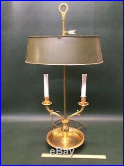 Vintage 2 Arm Brass Bouillotte Tole Shade Table Desk Lamp