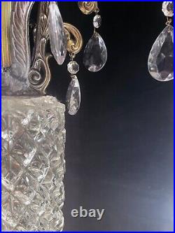 Vintage (2) Hollywood Regency EF EF Industries Crystal 3-Way Table Lamp Set MCM
