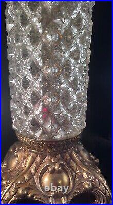 Vintage (2) Hollywood Regency EF EF Industries Crystal 3-Way Table Lamp Set MCM