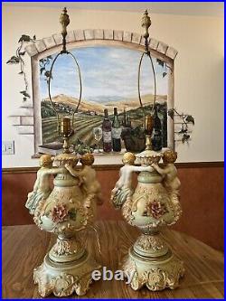 Vintage 2 Italian Porcelain Capodimonte Lamp
