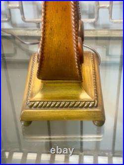 Vintage 30-1/8 Wooden Table Lamp With Retro Red Stripe Shade Ornate Base Design Vintage 30-1/8 Wooden Table Lamp With Retro Red Stripe Shade Ornate Base Design