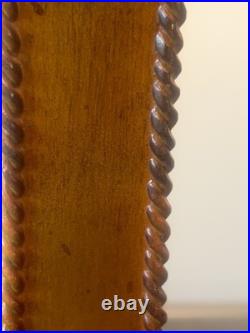 Vintage 30-1/8 Wooden Table Lamp With Retro Red Stripe Shade Ornate Base Design