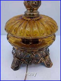 Vintage 30 Mid-Century Amber Glass 3 way Table Lamp Carl Falkenstein 9 dia