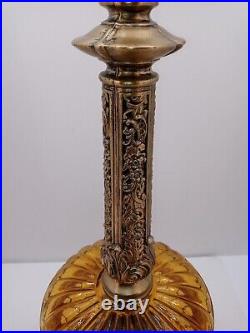 Vintage 30 Mid-Century Amber Glass 3 way Table Lamp Carl Falkenstein 9 dia
