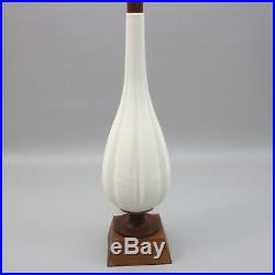 Vintage 32 Mid Century Danish Modern Light White Ceramic Teak Wood Table Lamp