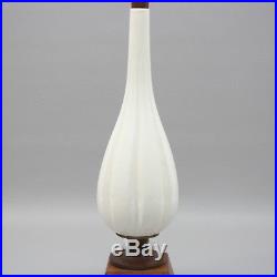 Vintage 32 Mid Century Danish Modern Light White Ceramic Teak Wood Table Lamp
