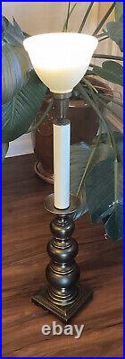 Vintage 39 Brass Candlestick Table Lamp with Stiffel Milk Glass Shade