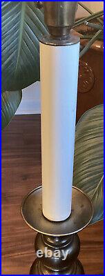 Vintage 39 Brass Candlestick Table Lamp with Stiffel Milk Glass Shade