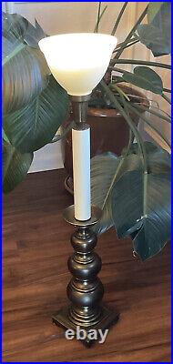 Vintage 39 Brass Candlestick Table Lamp with Stiffel Milk Glass Shade