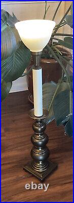 Vintage 39 Brass Candlestick Table Lamp with Stiffel Milk Glass Shade