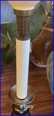 Vintage 39 Brass Candlestick Table Lamp with Stiffel Milk Glass Shade