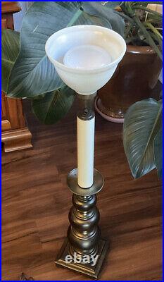 Vintage 39 Brass Candlestick Table Lamp with Stiffel Milk Glass Shade