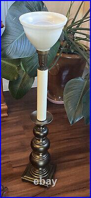 Vintage 39 Brass Candlestick Table Lamp with Stiffel Milk Glass Shade