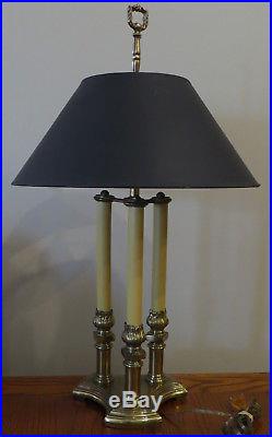 Vintage 3 CANDLE LIGHT BRASS BOUILLOTTE TABLE LAMP with Black Shade 27