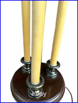 Vintage 3 Candle Bouillotte Style Table Lamp Green Shade Wood Round Footed Base