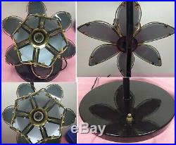 Vintage 3 Light Lotus Flower Table Lamp, Gray Smoke Glass, Brass, Black Base