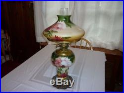 Vintage 3 Way Gone with the Wind Hurricane Hand Painted Lamp BEAUTIFUL 25 Tall