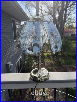 Vintage 3 Way Touch Lamp 21 6 Panels Gold With Blue Rose With Silver Sparkles