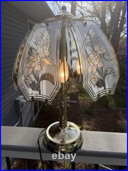 Vintage 3 Way Touch Lamp 21 6 Panels Gold With Blue Rose With Silver Sparkles