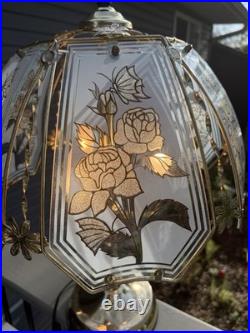 Vintage 3 Way Touch Lamp 21 6 Panels Gold With Blue Rose With Silver Sparkles
