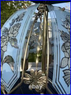 Vintage 3 Way Touch Lamp 21 6 Panels Gold With Blue Rose With Silver Sparkles