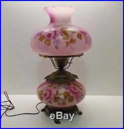 Vintage 3-way Hurricane Gone With The Wind GWTW Pink Electric Lamp with Roses