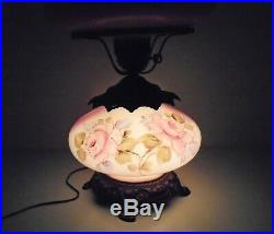 Vintage 3-way Hurricane Gone With The Wind GWTW Pink Electric Lamp with Roses