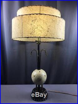 Vintage 50s Brass & Plaster 2 Tier Shade Atomic Sputnik Lamp Mid Century Modern