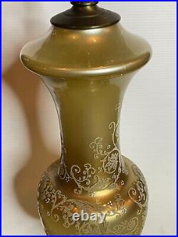 Vintage 50s Hollywood Regency MCM Frosted Gold Glass Urn Handpainted Table Lamp