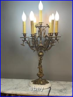 Vintage 7-Light Cherub Marble Base Figural Candelabra Table Lamp