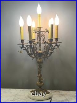 Vintage 7-Light Cherub Marble Base Figural Candelabra Table Lamp