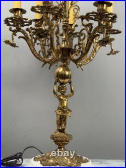 Vintage 7-Light Cherub Marble Base Figural Candelabra Table Lamp
