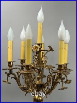Vintage 7-Light Cherub Marble Base Figural Candelabra Table Lamp