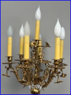 Vintage 7-Light Cherub Marble Base Figural Candelabra Table Lamp