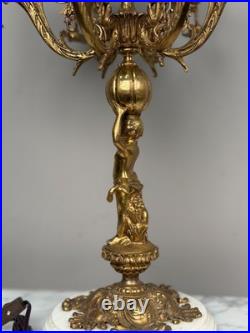 Vintage 7-Light Cherub Marble Base Figural Candelabra Table Lamp