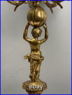 Vintage 7-Light Cherub Marble Base Figural Candelabra Table Lamp