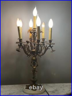 Vintage 7-Light Cherub Marble Base Figural Candelabra Table Lamp Vintage 7-Light Cherub Marble Base Figural Candelabra Table Lamp