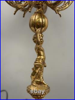 Vintage 7-Light Cherub Marble Base Figural Candelabra Table Lamp
