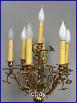 Vintage 7-Light Cherub Marble Base Figural Candelabra Table Lamp Vintage 7-Light Cherub Marble Base Figural Candelabra Table Lamp