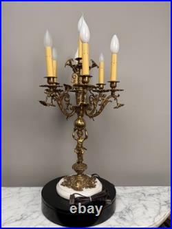 Vintage 7-Light Cherub Marble Base Figural Candelabra Table Lamp Vintage 7-Light Cherub Marble Base Figural Candelabra Table Lamp