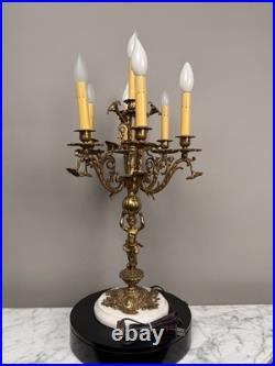 Vintage 7-Light Cherub Marble Base Figural Candelabra Table Lamp Vintage 7-Light Cherub Marble Base Figural Candelabra Table Lamp
