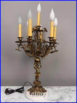 Vintage 7-Light Cherub Marble Base Figural Candelabra Table Lamp