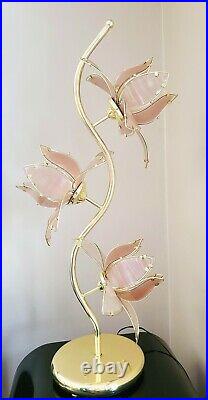 Vintage 80's Pink Petal Glass Gigantic Lotus Flower Lamp Light 41 High