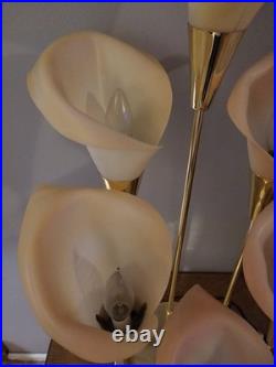 Vintage 80s Hollywood Regency MCM Pink 6 Calla Lily Brass Table Lamp 34 3 Way