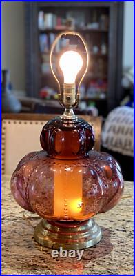 Vintage Accurate Casting Bubble Purple Table Lamp Hollywood Regency Floral Decal
