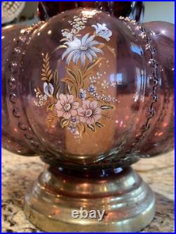 Vintage Accurate Casting Bubble Purple Table Lamp Hollywood Regency Floral Decal