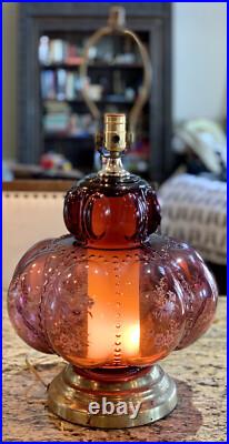 Vintage Accurate Casting Bubble Purple Table Lamp Hollywood Regency Floral Decal