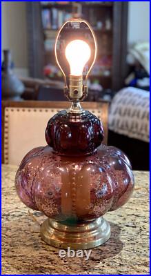 Vintage Accurate Casting Bubble Purple Table Lamp Hollywood Regency Floral Decal